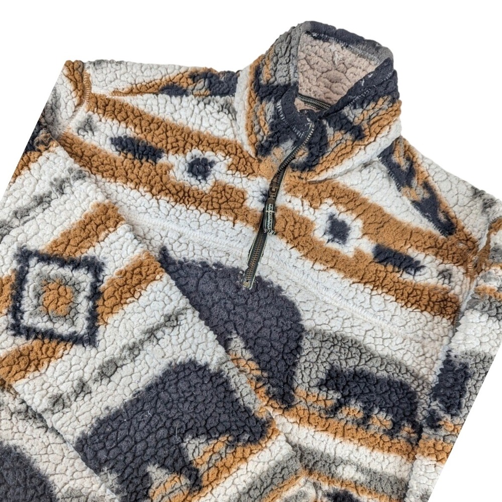 Bear Southwestern Sherpa Pullover Quarter Zip Brown 2XL Cabin Fever Rmatex